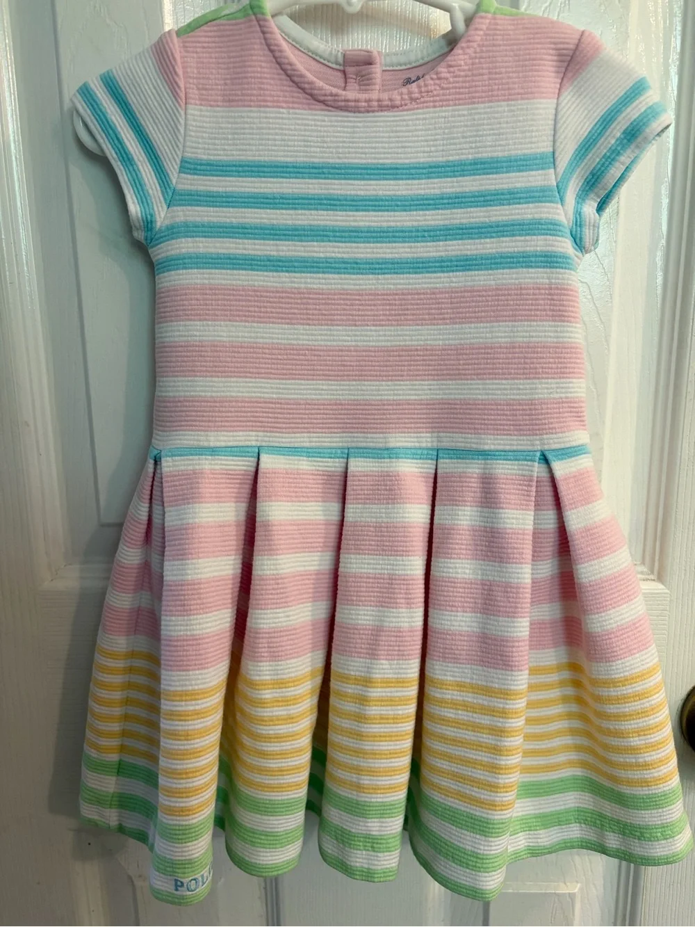 Ralph Lauren Baby Girl’s Vibrant Pastel Striped Ottoman-Rib Dress Size 18 Months